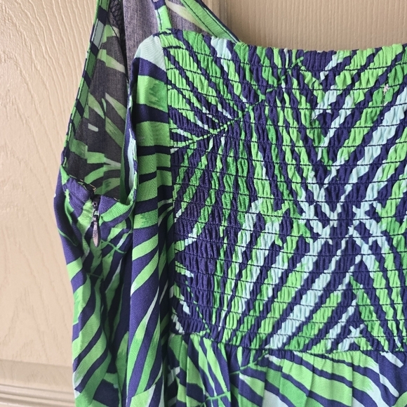 Old Navy Floral Slip Dress Midi Sz L Women Green Blue Palm Leaf Tropical Coastal - Picture 11 of 13